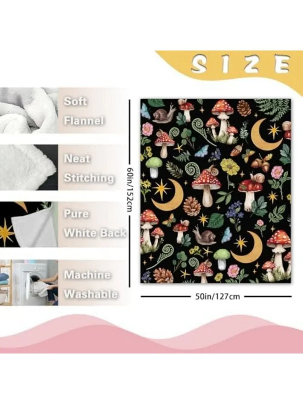 Cozy Mystical Forest Mushroom Flannel Throw Blanket | Fairy Tale Home Decor